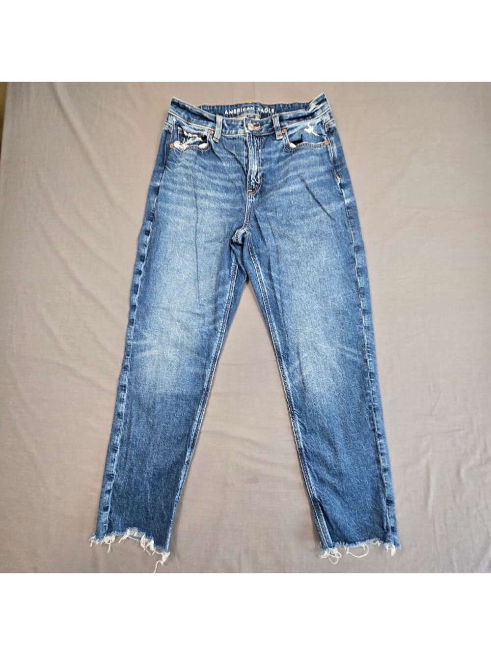 American Eagle Womens Size 4 Mom Jeans Distressed Raw Hem Blue Denim Casual